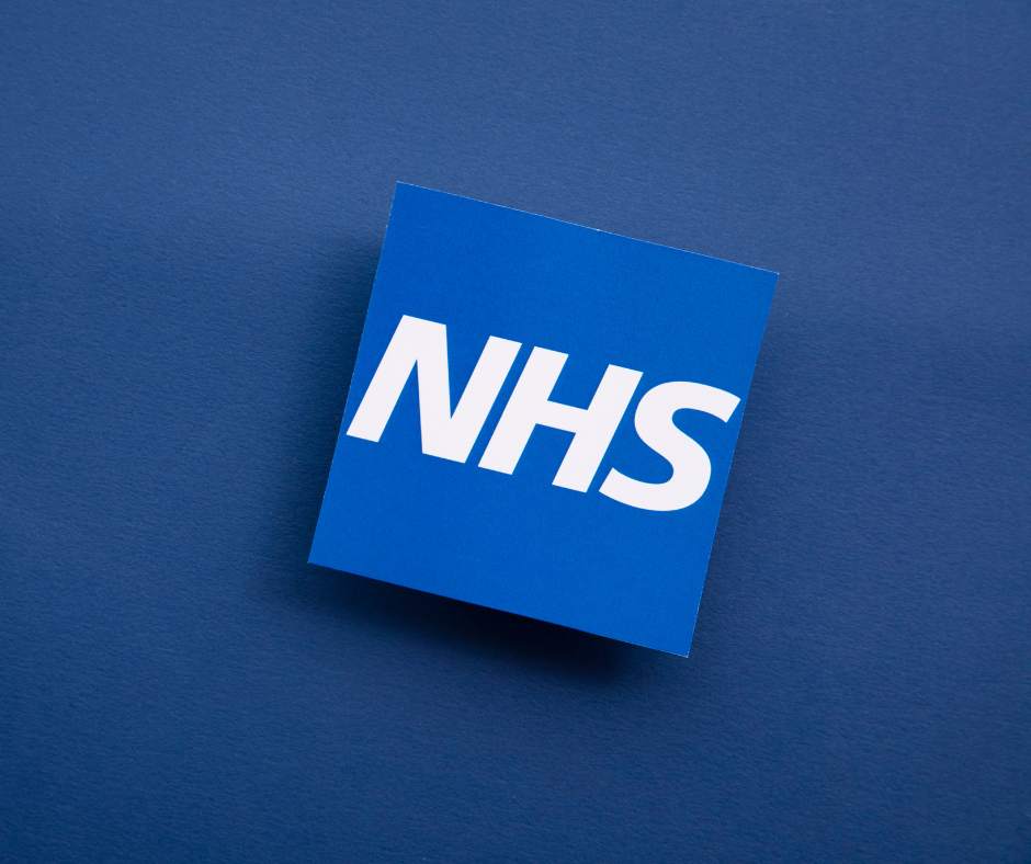 Blue background with NHS logo